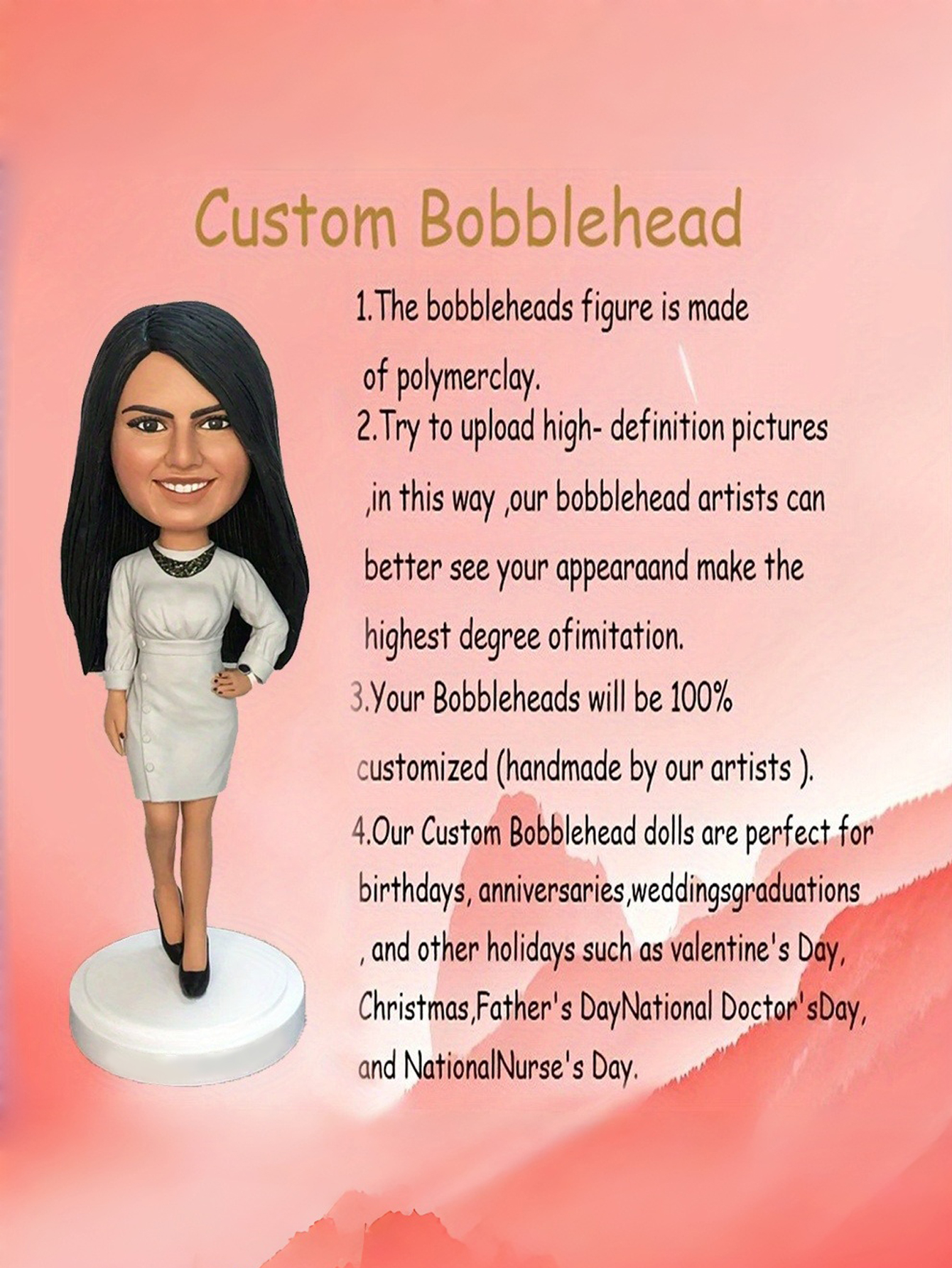 Custom Clay Personalized Bobblehead Doll (Single-Person Style - Single-Person Photos Only)